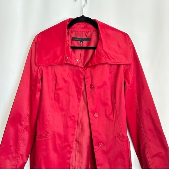 Kenneth Cole New York Women’s Red Mid Length Jacket Trench Coat Wide Collar sz S - Picture 1 of 15